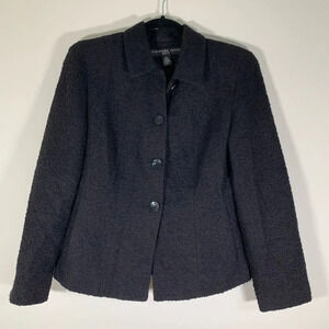 Josephine Chaus Blazer Womens Petite 8 Black Textured Padded Shoulders